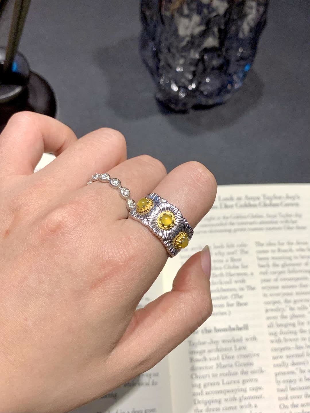 Van Cleef & Arpels Silver and Yellow Gemstone Ring